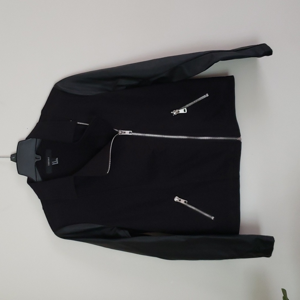 Forever 21 faux leather & cotton black moto jacket, grunge, silver metal detail